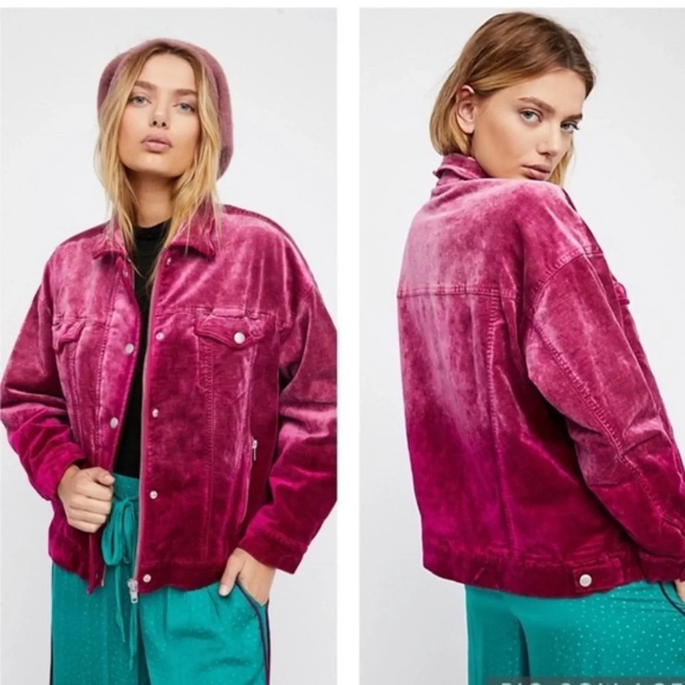 Free People Magenta Velvet Bomber Jacket - Picture 4 of 16